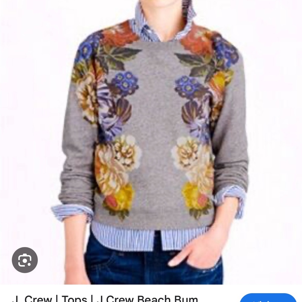 J. Crew Gray Crewneck Sweater with Floral Design